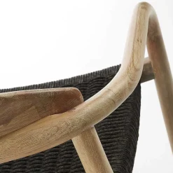 Wohnen Massivholz Armlehnstuhl mit Geflecht Sitz Anela aus Kordel Grau (4er Set)