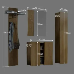 Wohnen Massivholz Flurmöbel Set aus Eiche - Avidora (vierteilig)