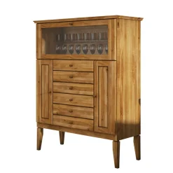 Wohnen Massivholz Highboard Masdamos mit Glasklappe