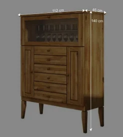 Wohnen Massivholz Highboard Masdamos mit Glasklappe