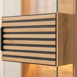 Wohnen Massivholz Hängevitrine mit LED Beleuchtung - Eribella