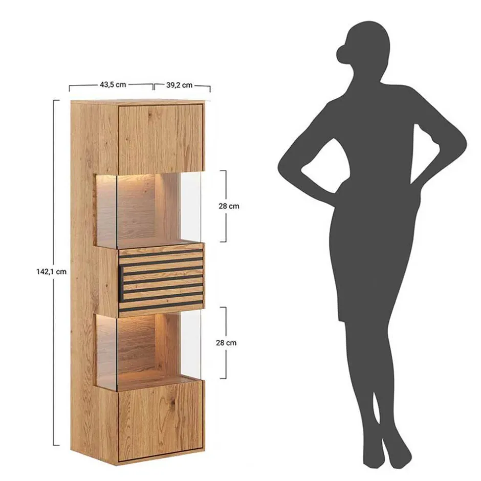 Wohnen Massivholz Hängevitrine mit LED Beleuchtung - Eribella