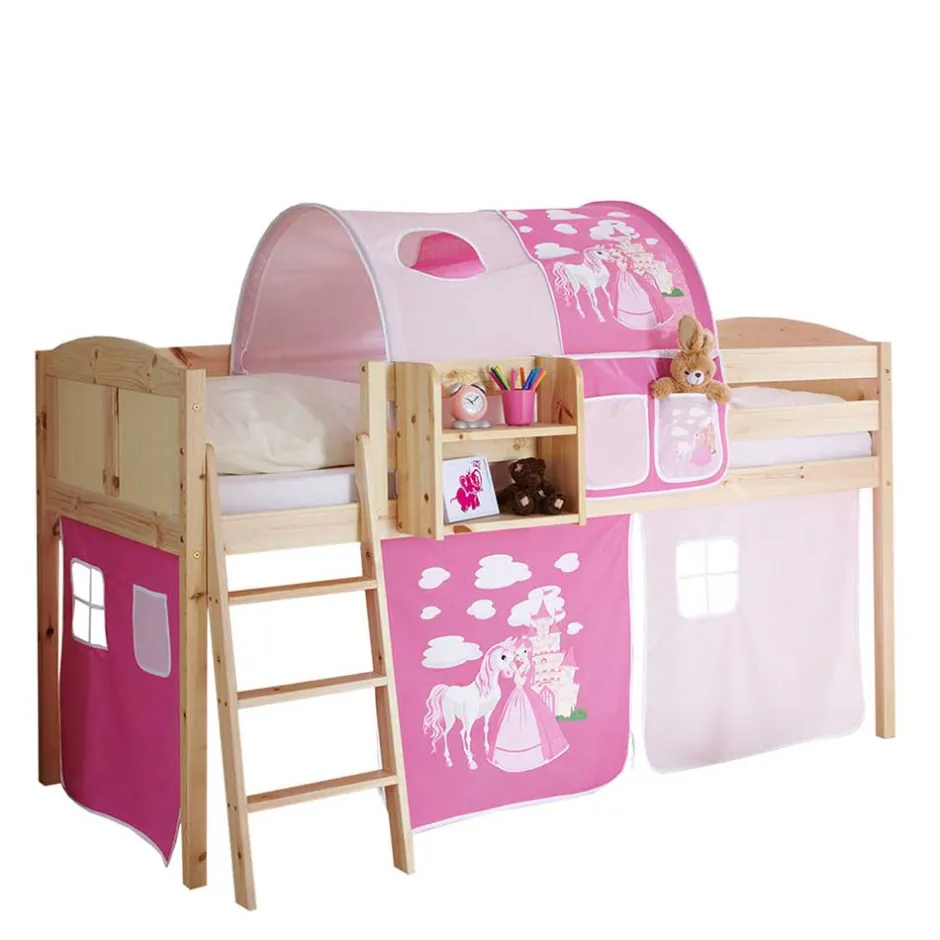 Kinder Wohnen Massivholz Kinderhochbett in Kieferfarben - Atomas