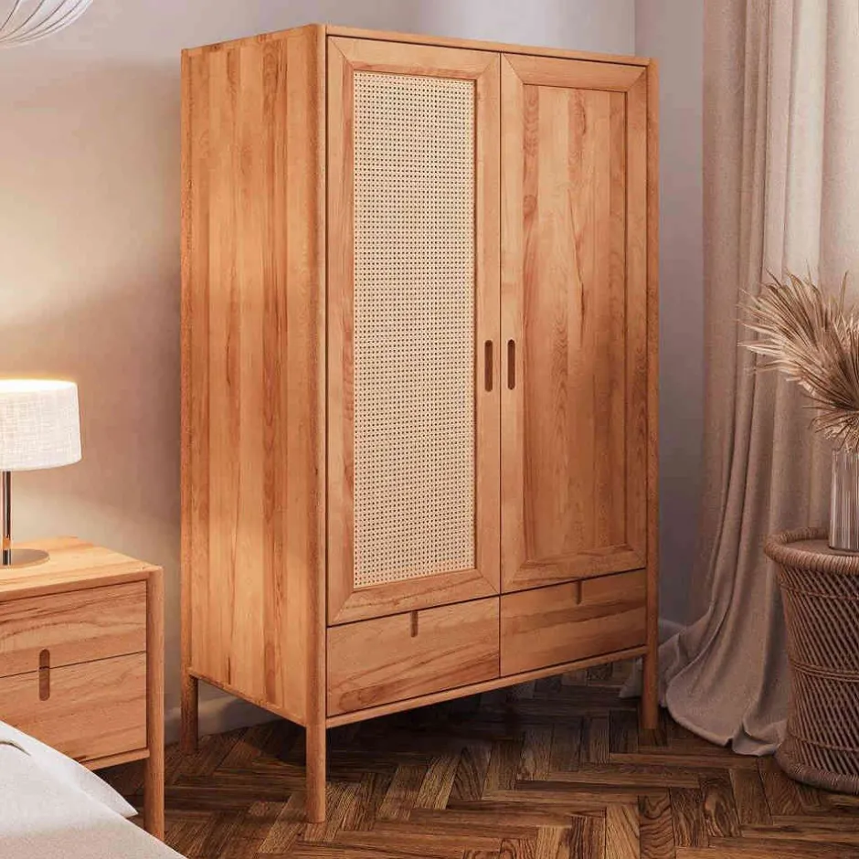 Massivholz Kleiderschrank mit 2 Türen & Schublade - Indrya^Wohnen New