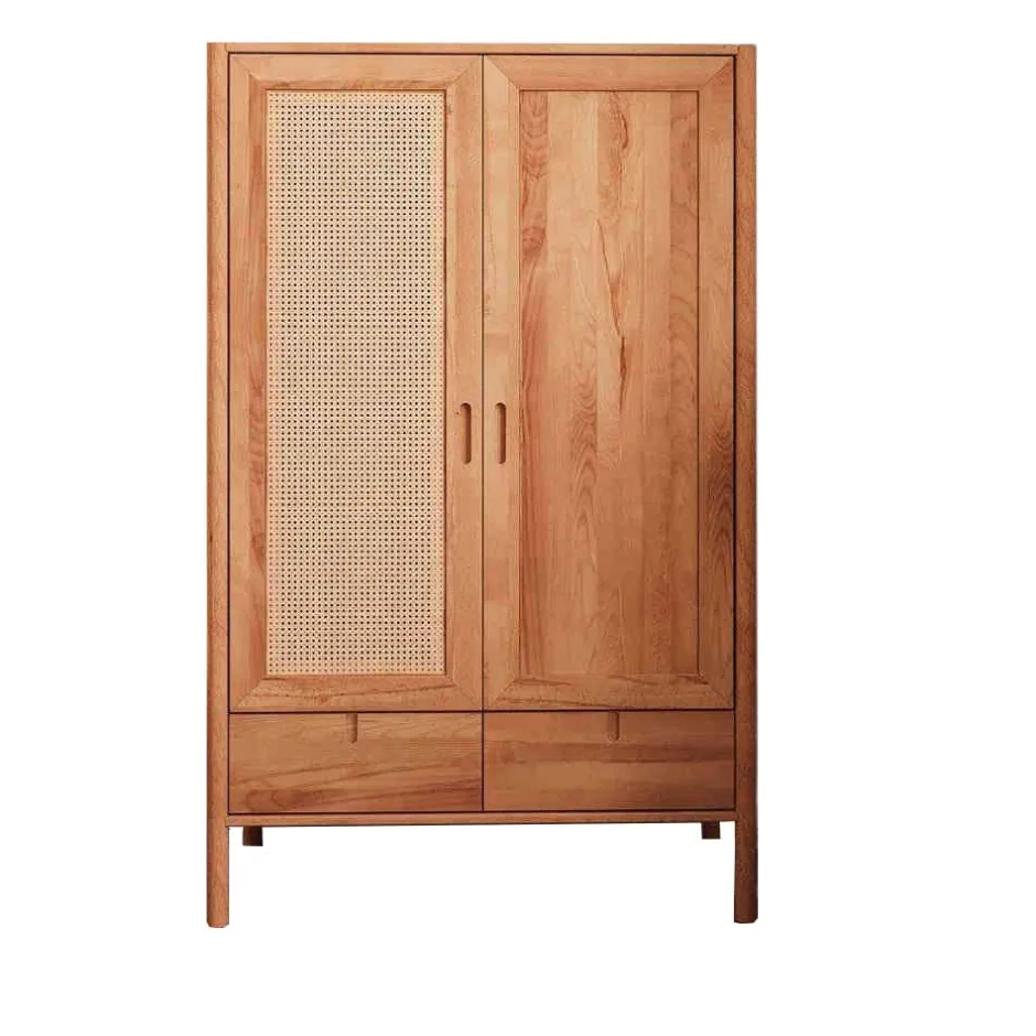 Massivholz Kleiderschrank mit 2 Türen & Schublade - Indrya^Wohnen New