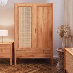 Massivholz Kleiderschrank mit 2 Türen & Schublade - Indrya^Wohnen New