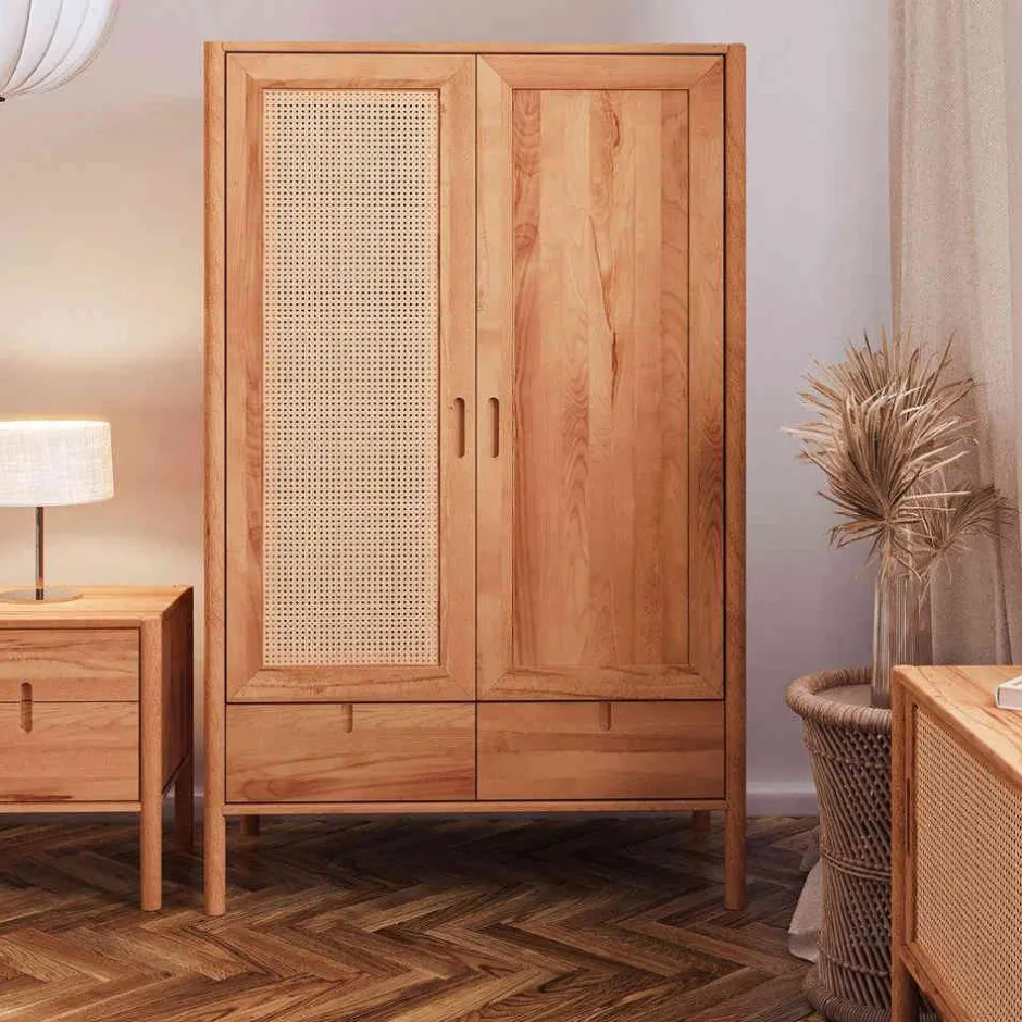 Massivholz Kleiderschrank mit 2 Türen & Schublade - Indrya^Wohnen New