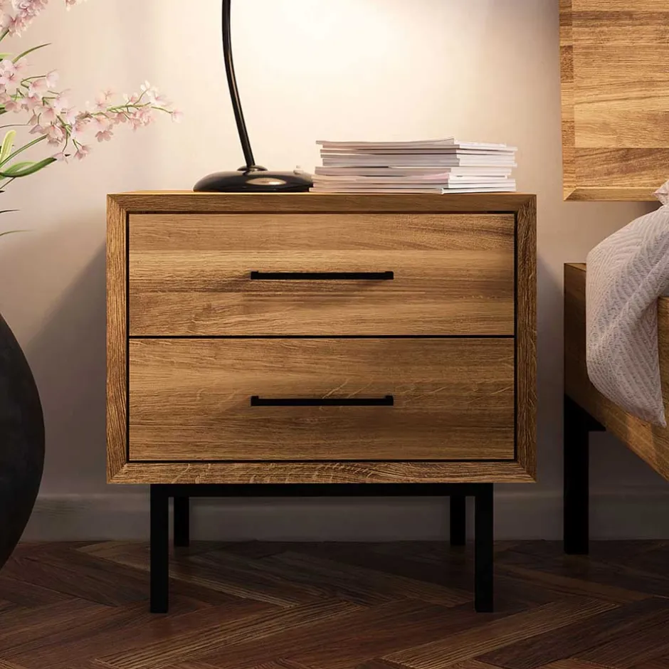 Massivholz Nachtkommode mit zwei Schubladen - Kerfa^Wohnen Sale