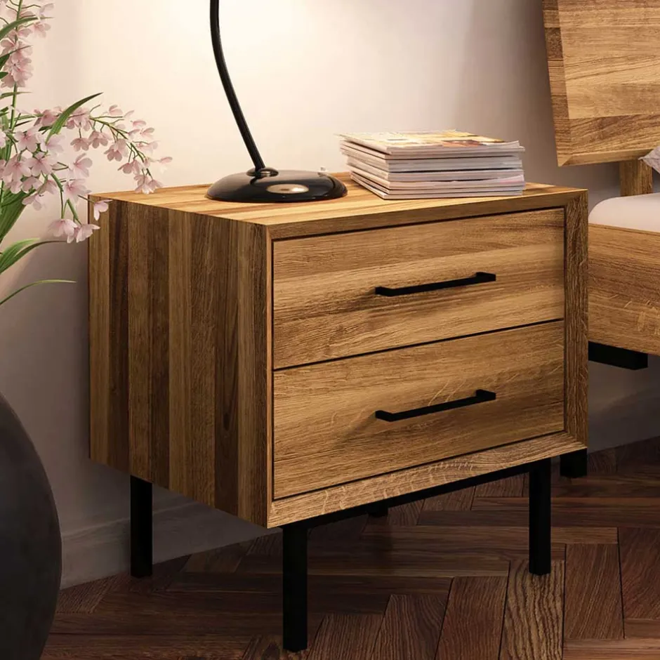 Massivholz Nachtkommode mit zwei Schubladen - Kerfa^Wohnen Sale