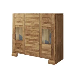 Massivholz Sideboard Vaskov aus Wildeiche geölt Glas^Wohnen New