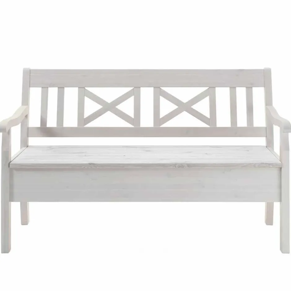 Wohnen Massivholz Sitzbank Onesti aus Kiefer Weiß