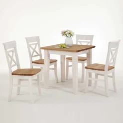 Massivholz Sitzgruppe Lugon in Weiß (fünfteilig)^Wohnen New