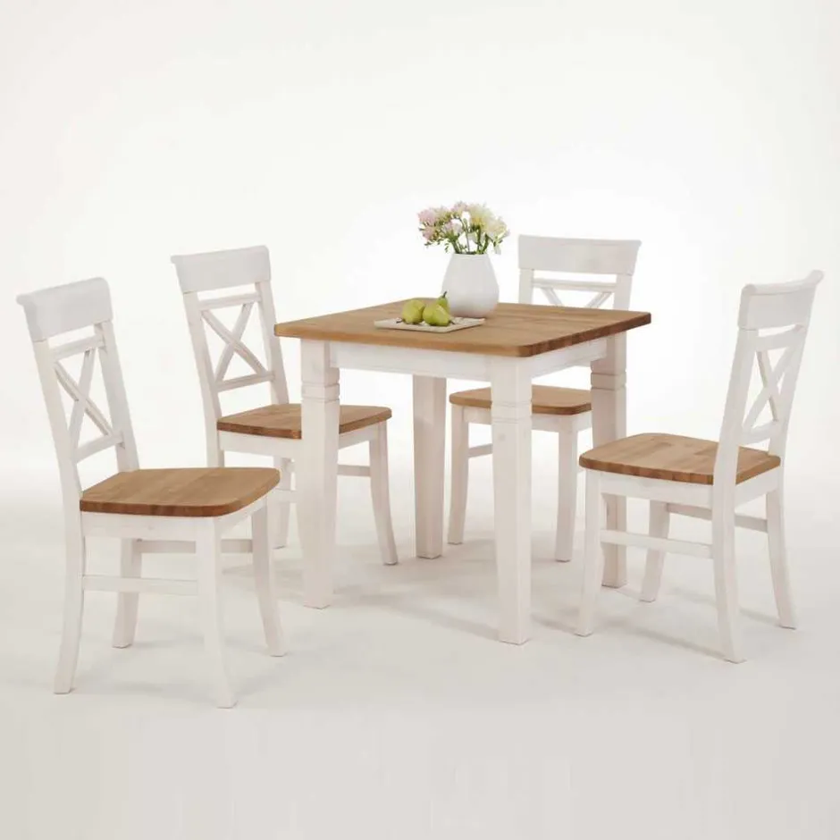 Massivholz Sitzgruppe Lugon in Weiß (fünfteilig)^Wohnen New