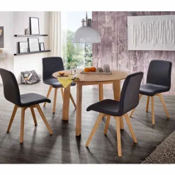 Wohnen Massivholz Tischgruppe Finiossa mit Tisch rund 110cm (fünfteilig)