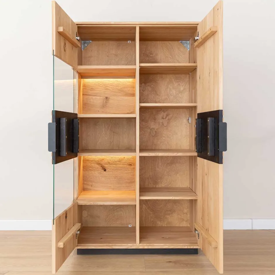 Wohnen Massivholz Vitrine in Eiche mit Schwarz - Eribella