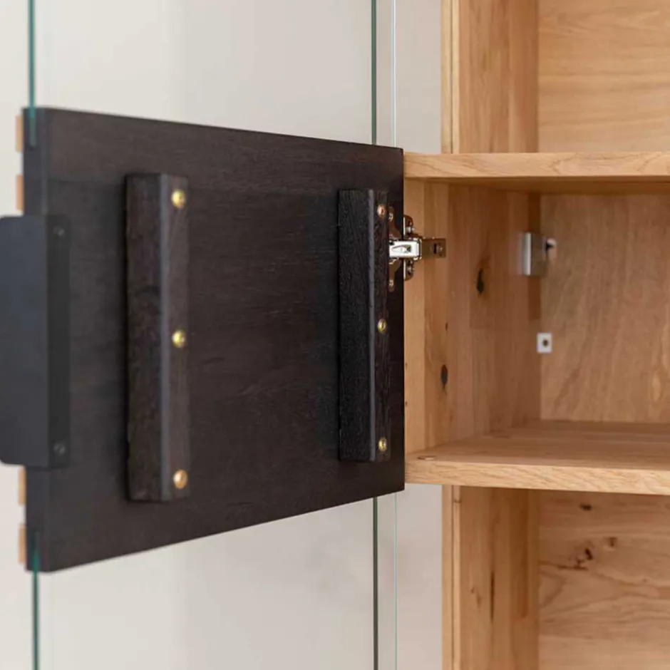 Wohnen Massivholz Vitrine in Eiche mit Schwarz - Eribella