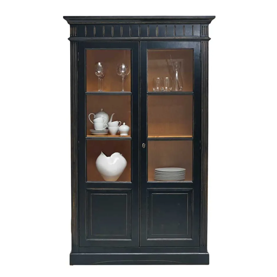 Massivholz Vitrine Zanyorita in Schwarz^Wohnen Discount