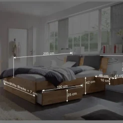 Wohnen Massivholz-Doppelbett Brodivana mit Bettschubladen