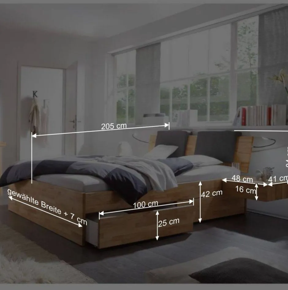 Wohnen Massivholz-Doppelbett Brodivana mit Bettschubladen