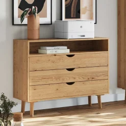 Wohnen Massivholz-Kommode mit Fach und drei Schubladen - Fabijola