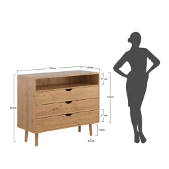 Wohnen Massivholz-Kommode mit Fach und drei Schubladen - Fabijola