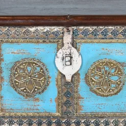 Massivholztruhe in Antikweiß mit Blau Bronze Braun - Eskuladra^Wohnen Discount