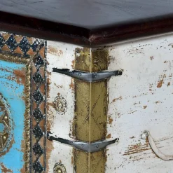 Massivholztruhe in Antikweiß mit Blau Bronze Braun - Eskuladra^Wohnen Discount