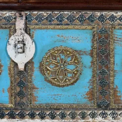 Massivholztruhe in Antikweiß mit Blau Bronze Braun - Eskuladra^Wohnen Discount