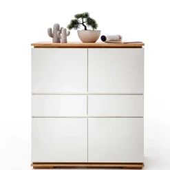 Mattweißes Highboard mit Asteiche massiv - Vangels^Wohnen