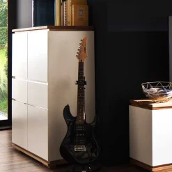 Mattweißes Highboard mit Asteiche massiv - Vangels^Wohnen