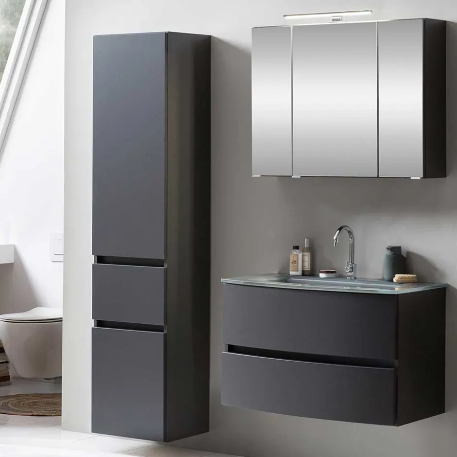 Wohnen Möbel fürs Badezimmer in Dunkelgrau - Natarivos (dreiteilig)