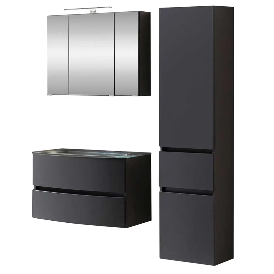 Wohnen Möbel fürs Badezimmer in Dunkelgrau - Natarivos (dreiteilig)