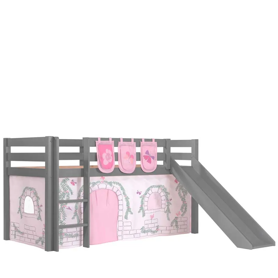 Mädchen Rutschbett in Grau mit Vorhang - Constanza^Wohnen Outlet
