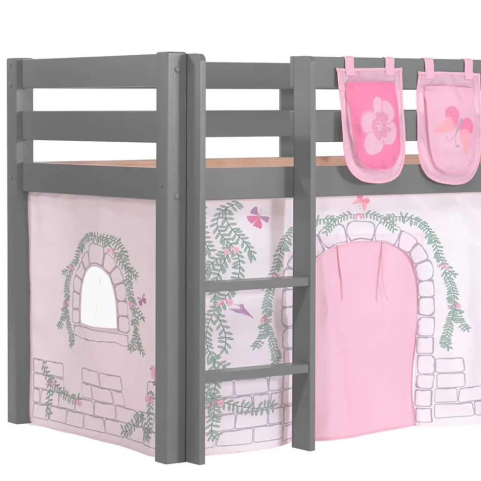 Mädchen Rutschbett in Grau mit Vorhang - Constanza^Wohnen Outlet