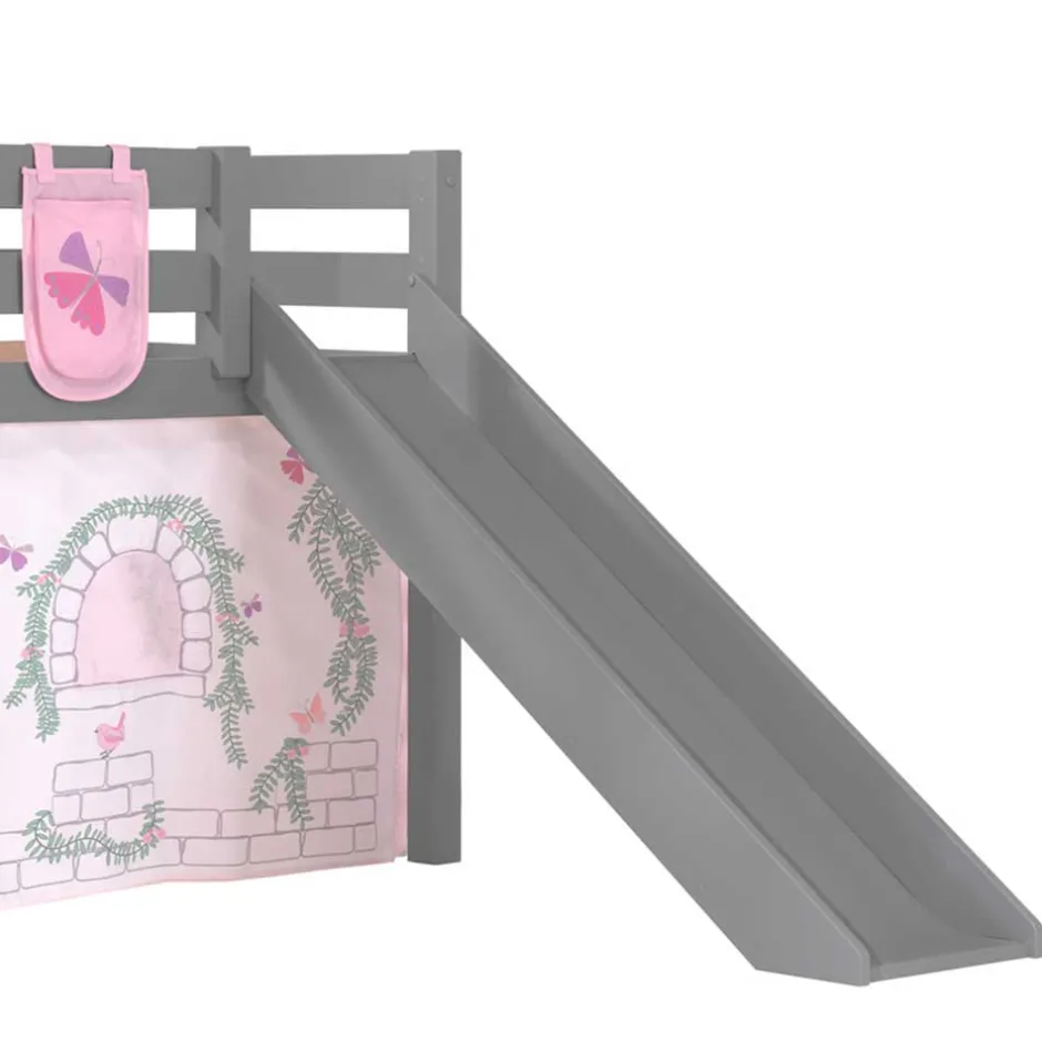 Mädchen Rutschbett in Grau mit Vorhang - Constanza^Wohnen Outlet