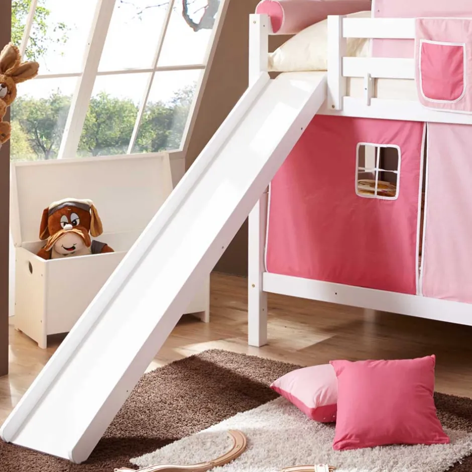 Kinder Wohnen Mädchen Rutsche Stockbett in Weiß Rosa Pink - Telvo