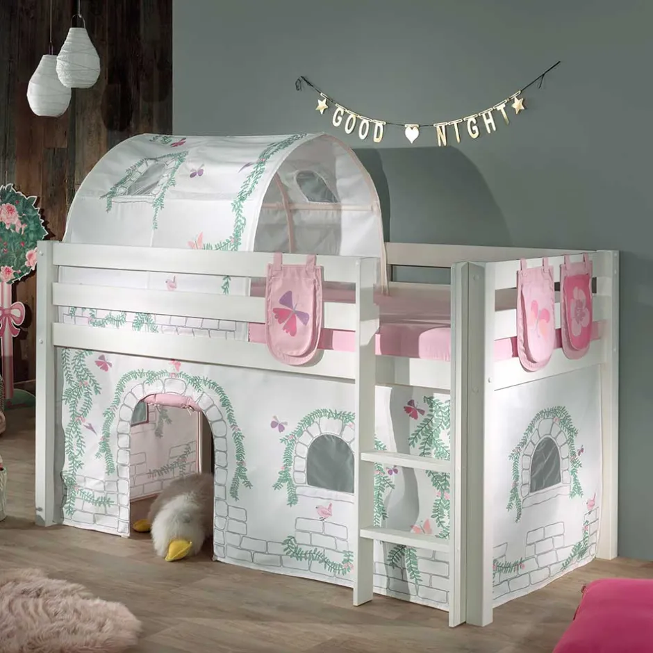 Kinder Wohnen Mädchen Spielbett in Weiß - Stephanie