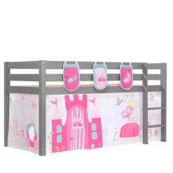 Kinder Wohnen Mädchen-Hochbett in Grau mit Prinzessin Vorhang - Gabor