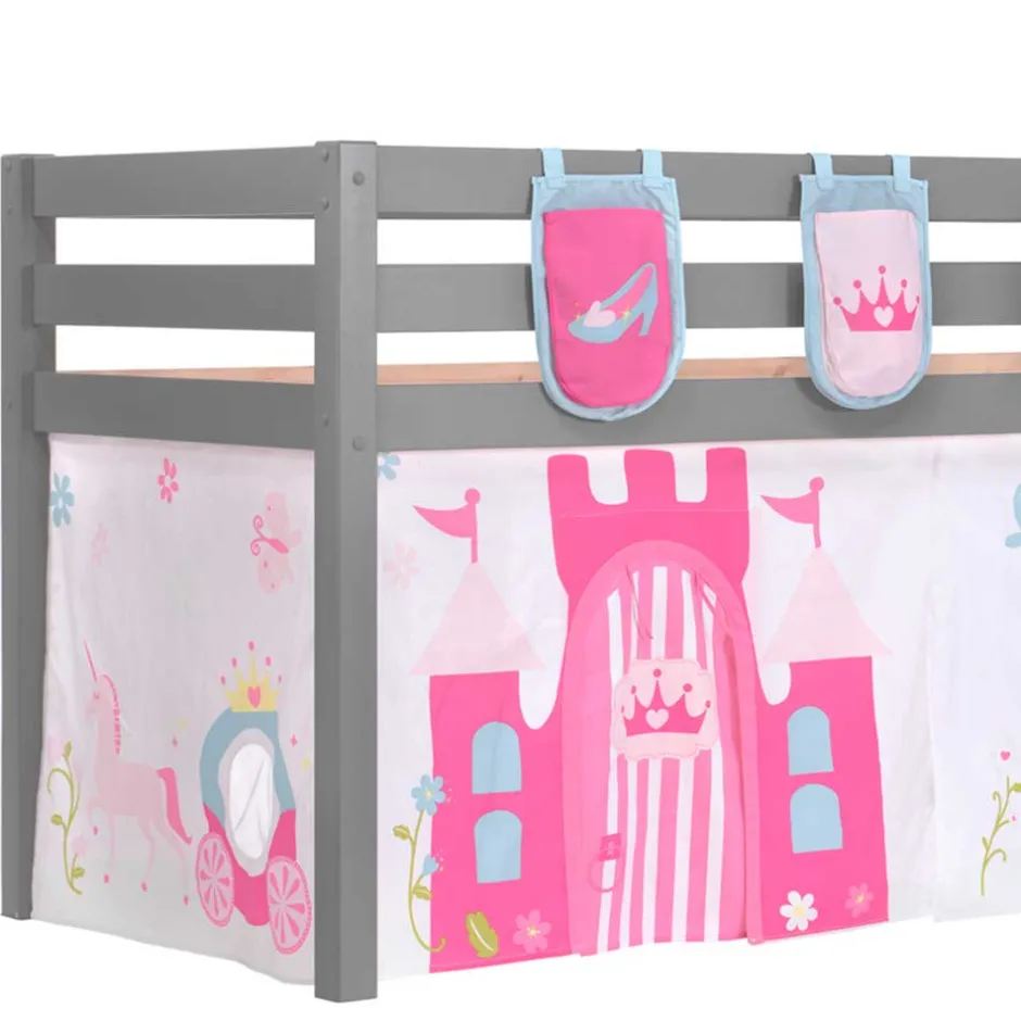 Kinder Wohnen Mädchen-Hochbett in Grau mit Prinzessin Vorhang - Gabor