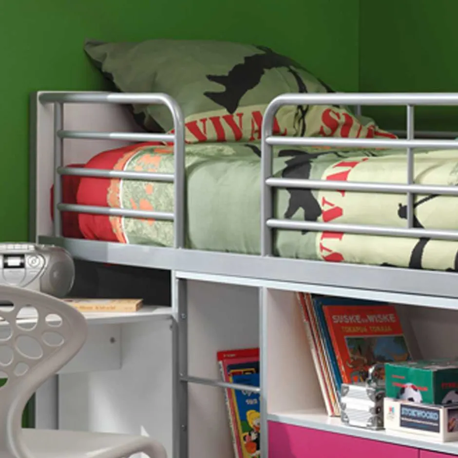 Kinder Wohnen Mädchen-Hochbett Nina mit Schreibtisch