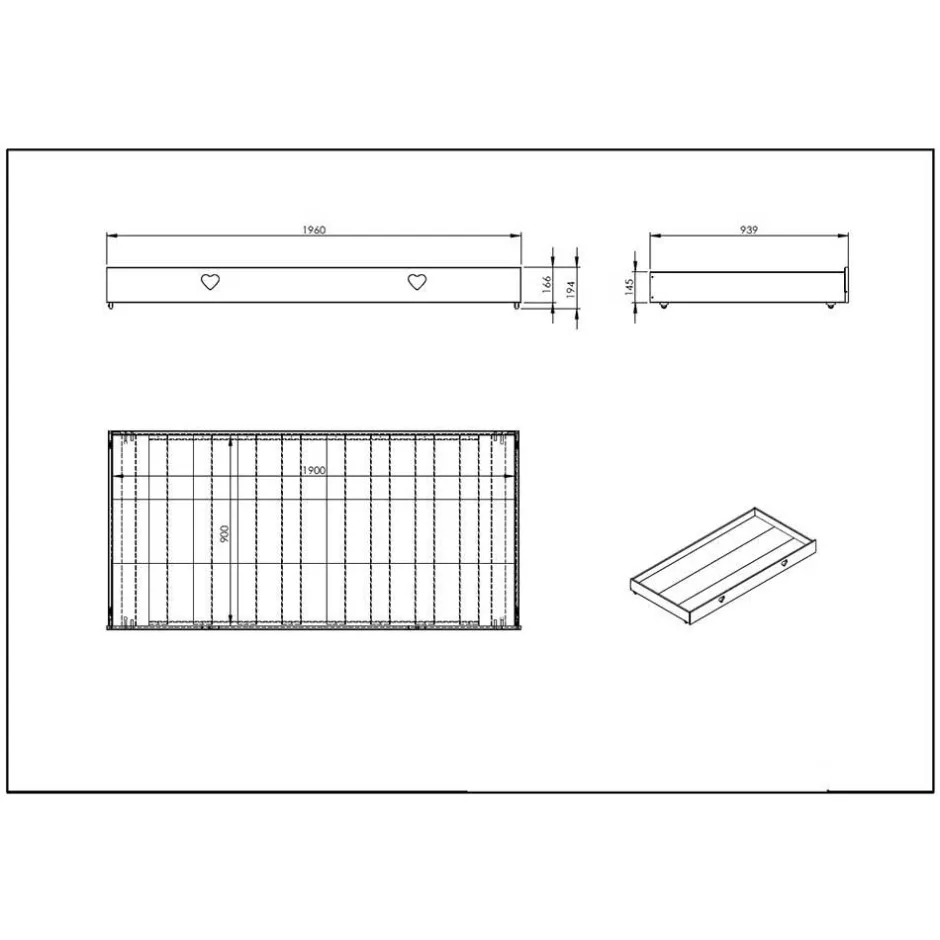 Kinder Wohnen Mädchenzimmer Grandory mit Herzchen (vierteilig)