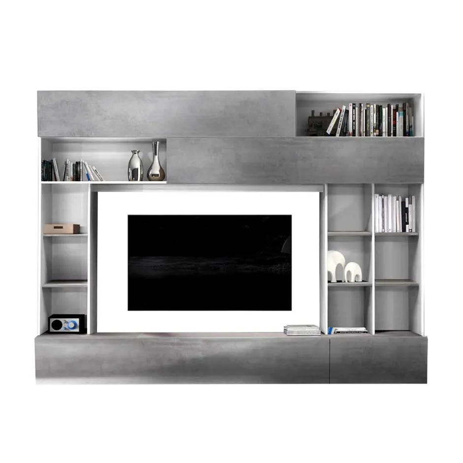 Wohnen Mediawand für Fernseher in Weiß & Beton Dekor - Fancy