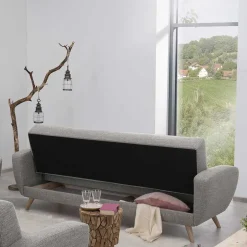 Microfaser Schlafcouch in Grau und Buche - Durencas^Wohnen Sale