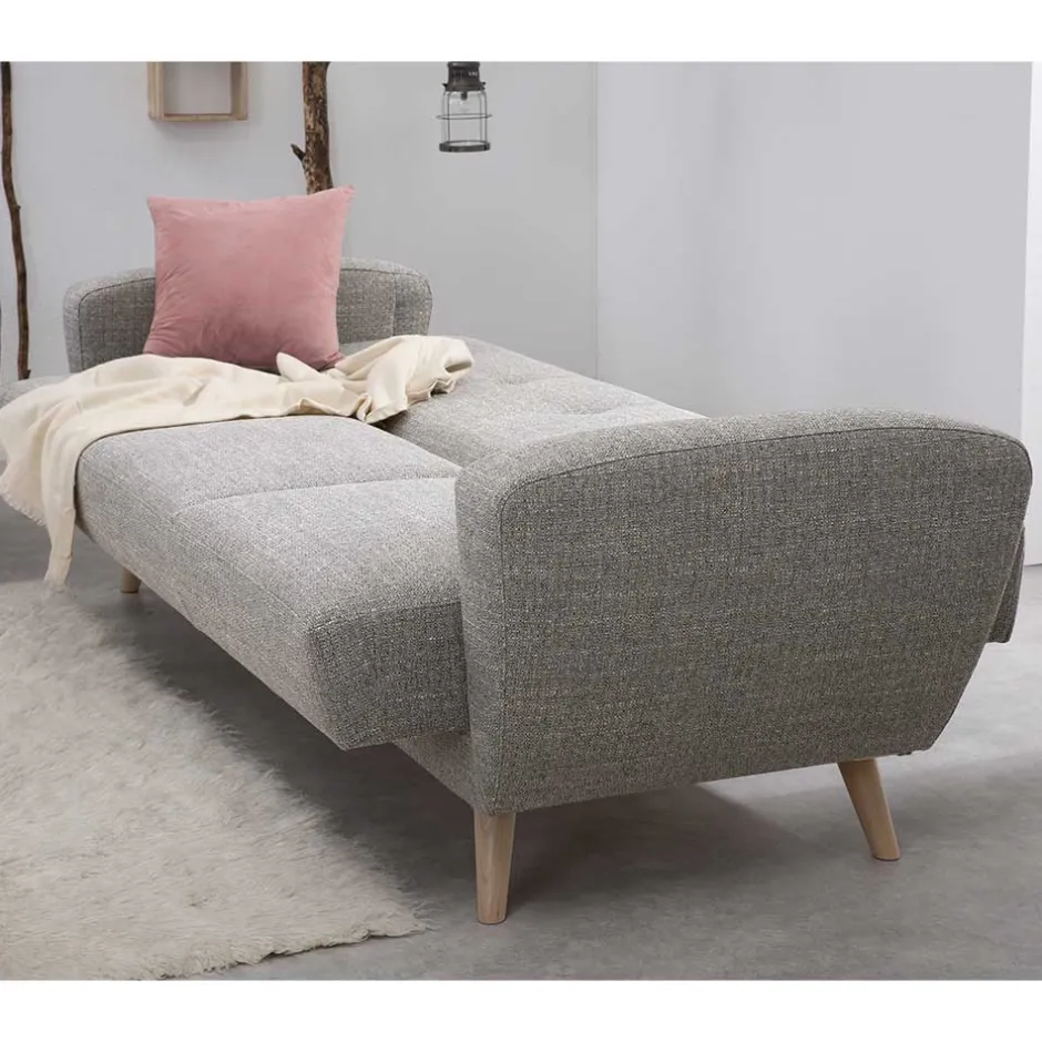 Microfaser Schlafcouch in Grau und Buche - Durencas^Wohnen Sale