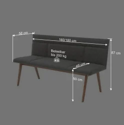 Wohnen Mid Century Esstisch Bank in Grau Webstoff - Tucina
