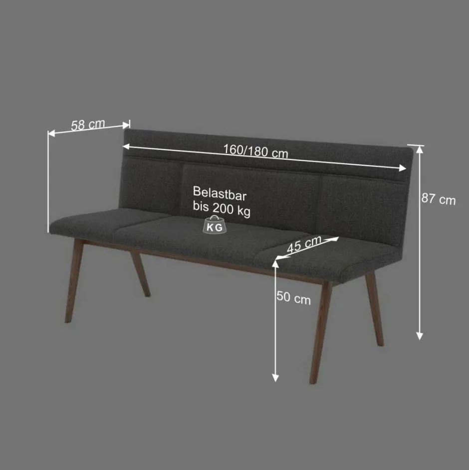Wohnen Mid Century Esstisch Bank in Grau Webstoff - Tucina