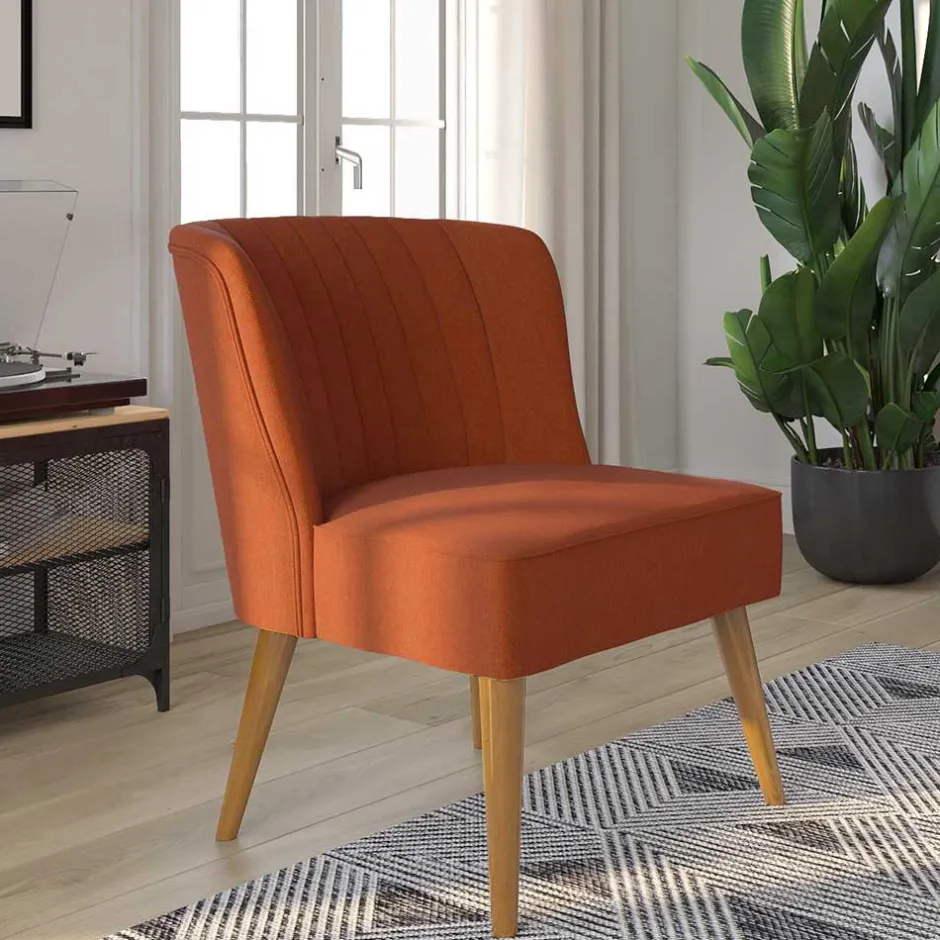 Mid Century Polstersessel in Ziegelrot und Natur - Elhan^Wohnen Discount
