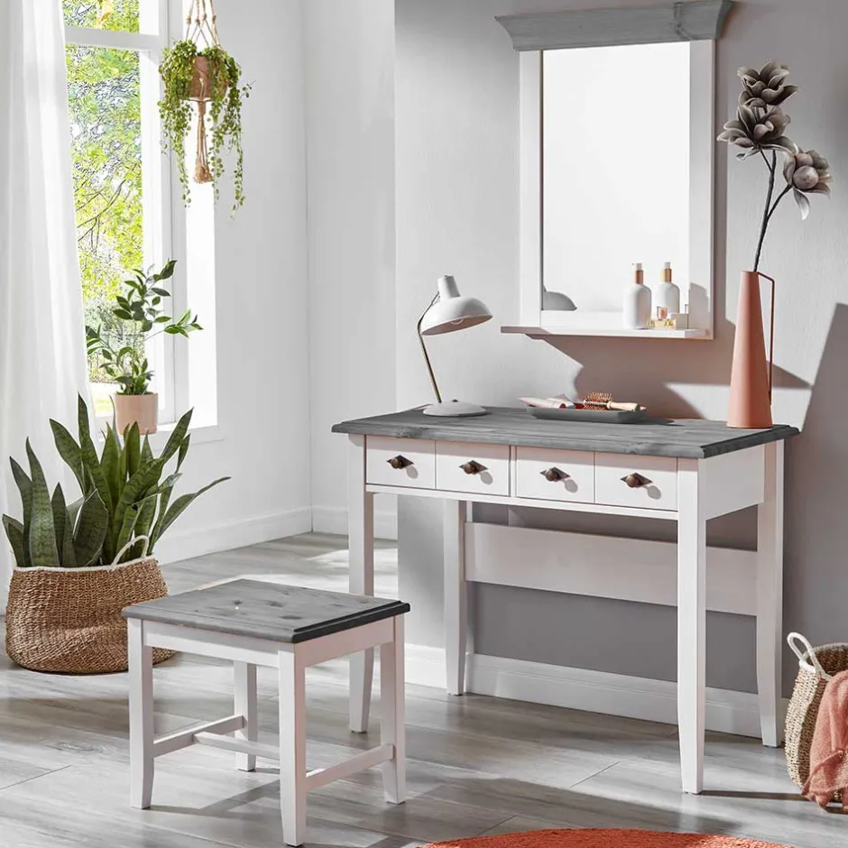 Modern Country Frisiertisch Set zweifarbig - Mirandesca (dreiteilig)^Wohnen Discount
