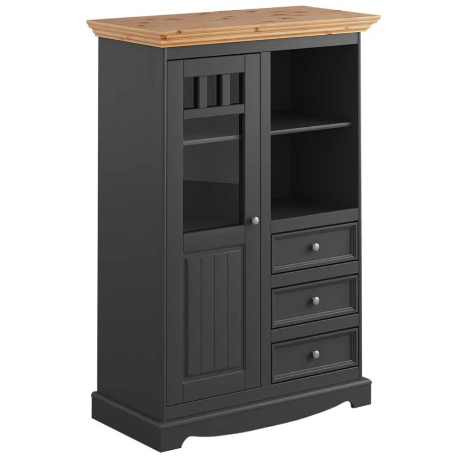 Wohnen Modern Country Highboard in Grau & Kiefer - Eromsia