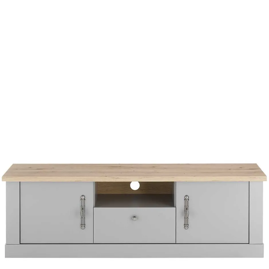 Wohnen Modern Country TV Board in Lichtgrau & Eiche - Buleta